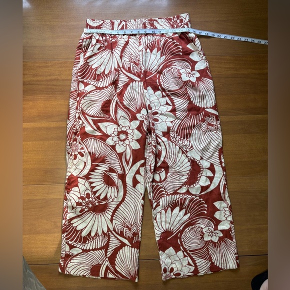 Christian Siriano Linen Wide Leg Pants Size Medium Rust and Cream Coloring - Picture 2 of 5